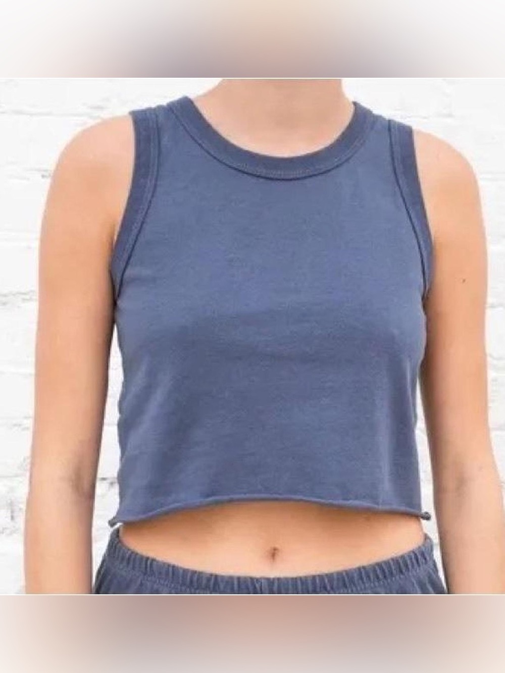 Brandy Melville Raw Hem Sleeveless Cropped Muscle Tank Top in Slate Blue S
